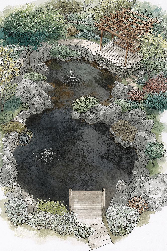 Serene Japanese Garden Design Plans with a Tranquil Pond