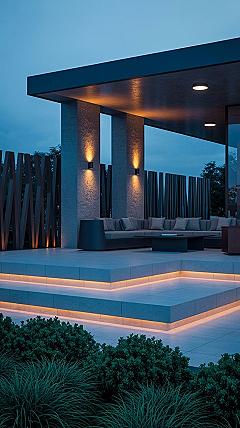 Modern Concrete Porch Design: Sleek Exterior Landscaping & Bungalow Appeal