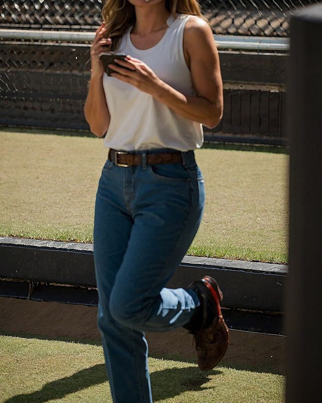 Pairing Simple Tank Tops With Straight Leg Denim