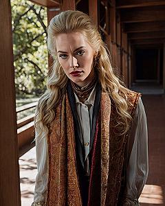 Layering a Printed Vest Over a Blouse for Lunch