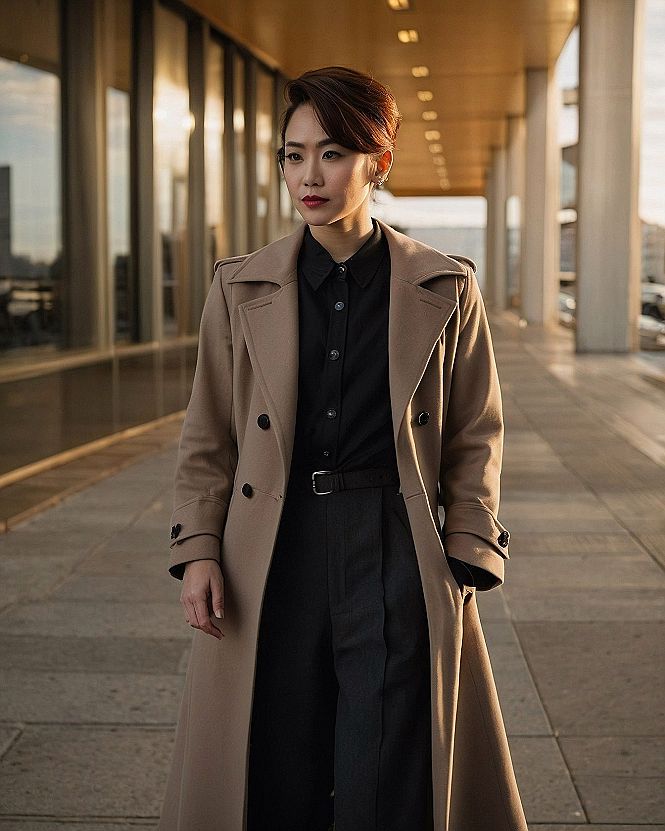 Styling a Belted Trench Coat with Dark Trousers