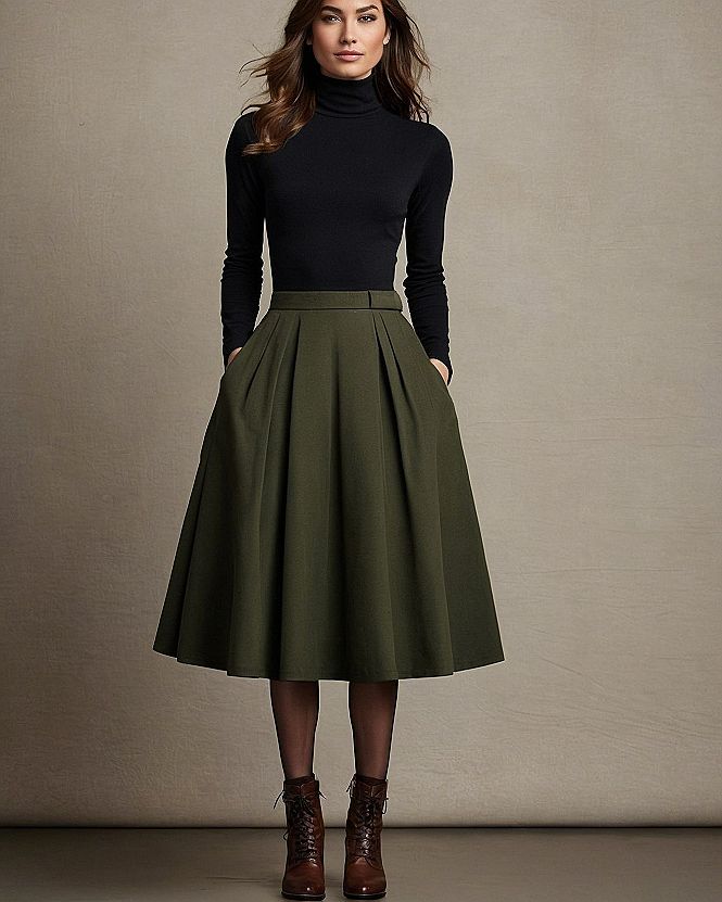 Styling a Turtleneck Sweater With a Midi Skirt for Work