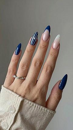 Maintaining Navy Blue and White Striped Nail Art