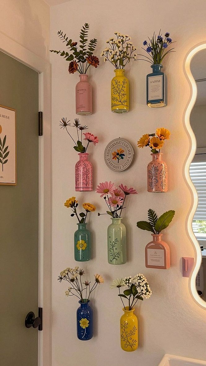 Hanging Wall Vases and Dried Floral Arrangements