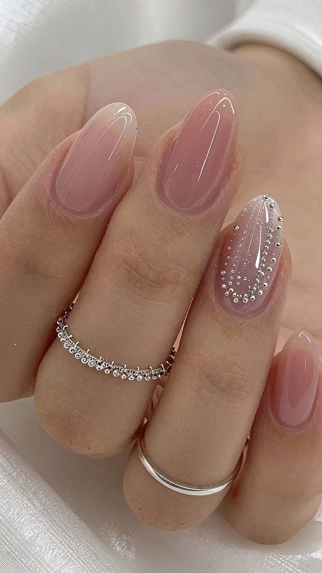 Applying Tiny Beads and Pearls on Autumn Almond Nails