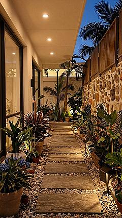 Framing Staircase Walls With Potted Plants and Pebbles