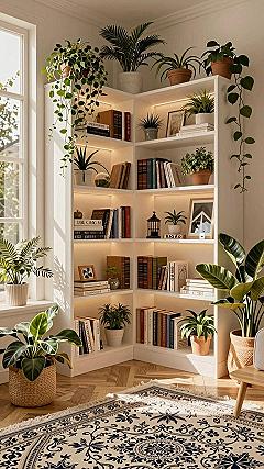 Styling Corner Shelves With Books And Potted Plants