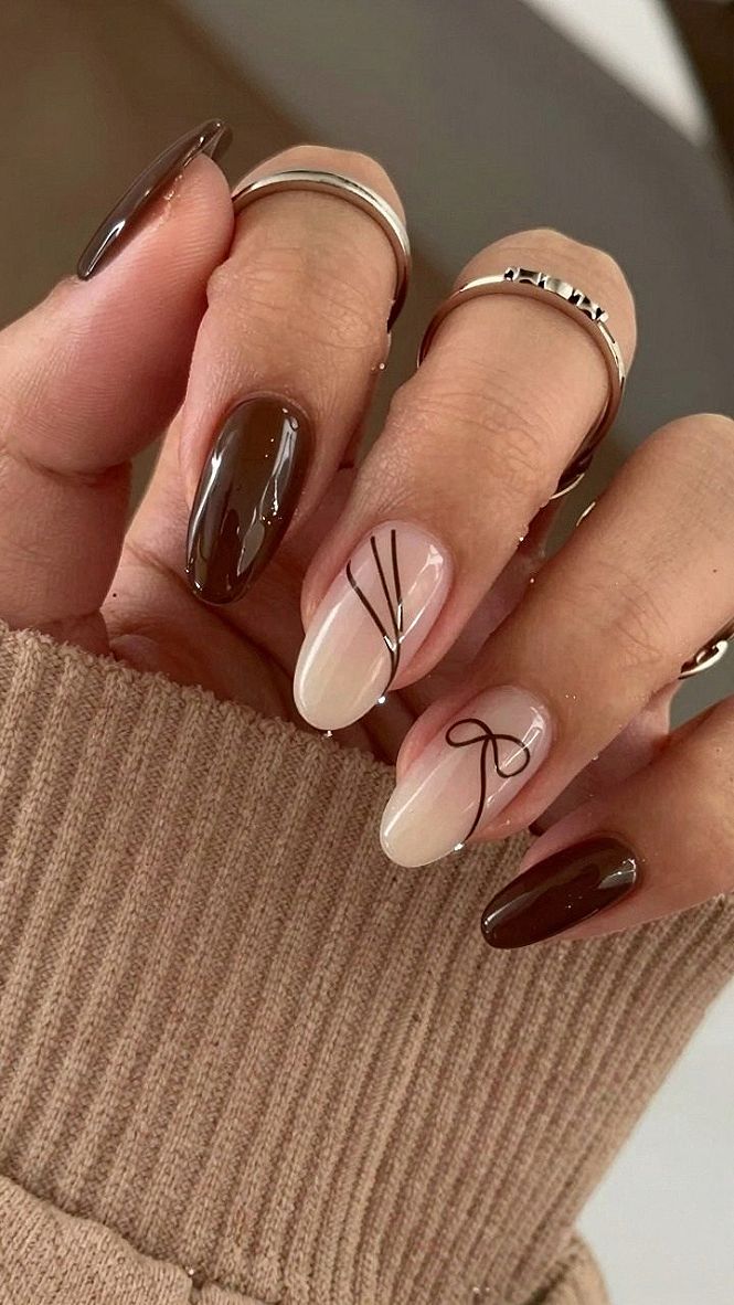 Maintaining Brown Nail Art With Painted Bow Details