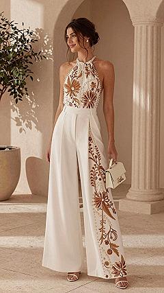 Styling an Embroidered Halter Neck Bridal Jumpsuit