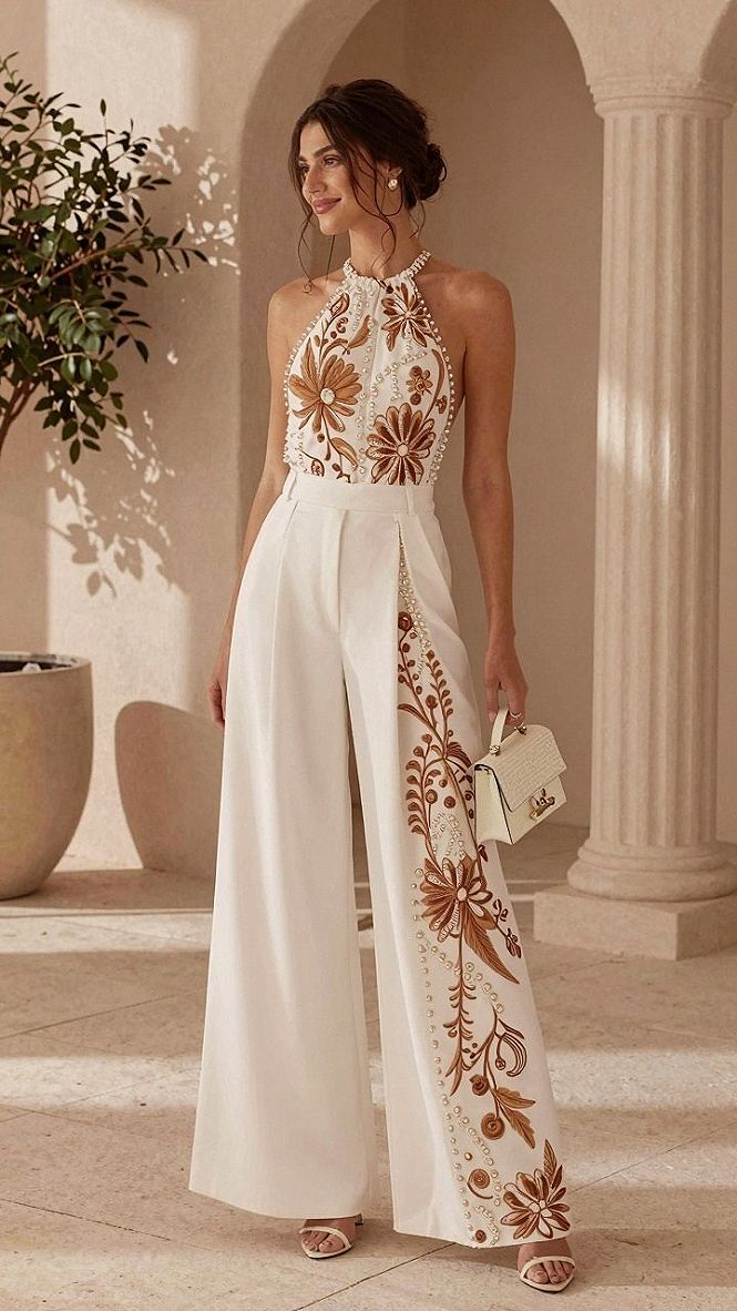Styling an Embroidered Halter Neck Bridal Jumpsuit