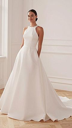 Minimalist Satin Halter Wedding Gowns for Structured Comfort