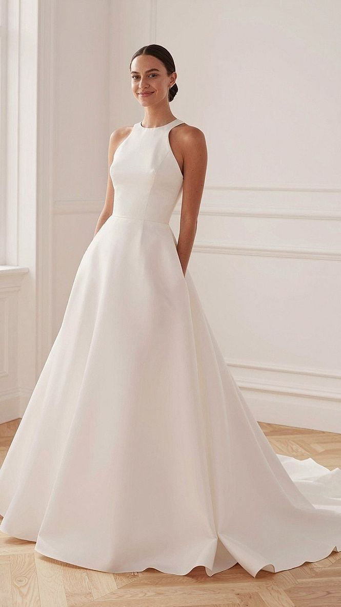 Minimalist Satin Halter Wedding Gowns for Structured Comfort