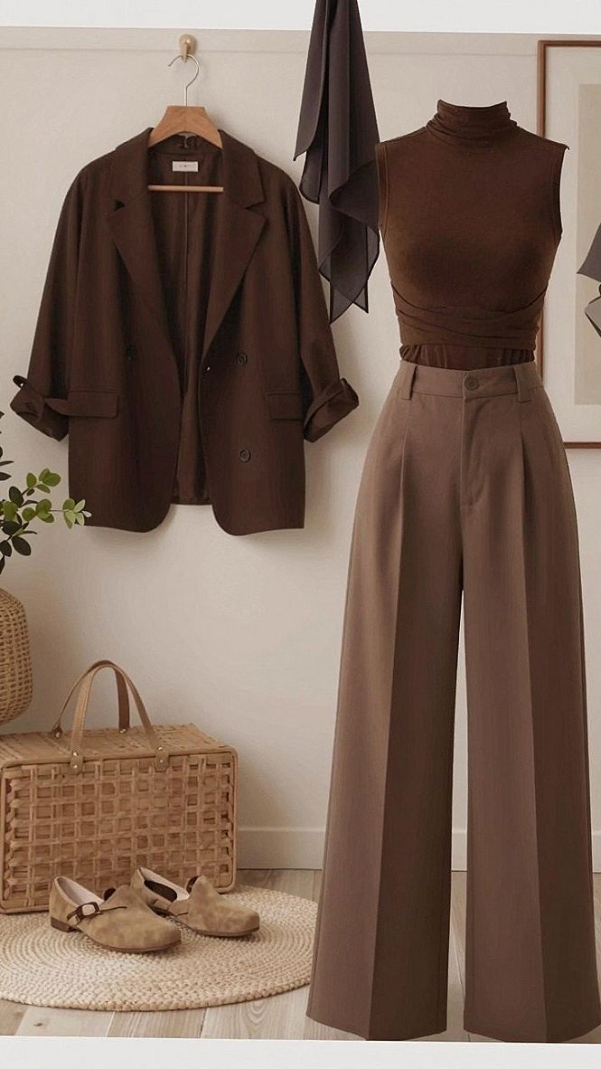Styling Monochromatic Brown Ensembles With Wool Overcoats