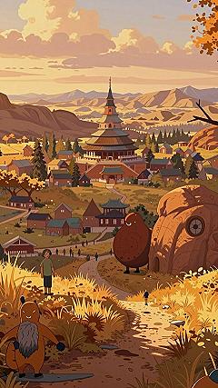 Creating an Animated Autumn Village Desktop Background