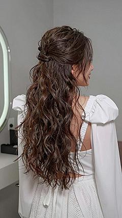 Textured Half Up Wedding Hairstyle For Long Hair
