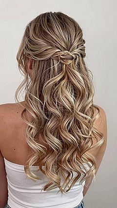 Half Up Half Down Curls With a Twisted Crown