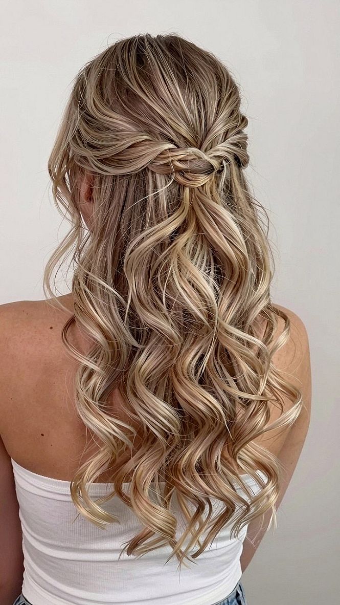 Half Up Half Down Curls With a Twisted Crown