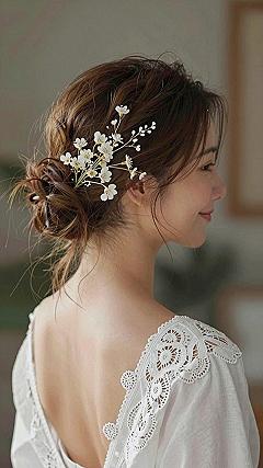Securing White Blossom Hair Pins in a Low Messy Bun