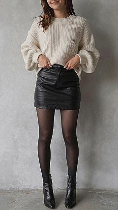 Styling a Black Leather Mini Skirt for Cold Weather