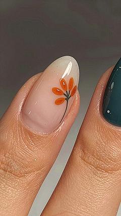 Minimalist Botanical Nail Art with Neutral Base Coats