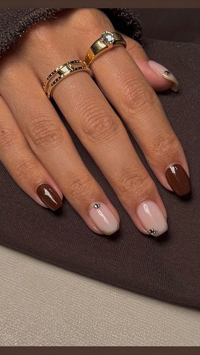 Adding Tiny Rhinestones to Warm Brown Pedicures