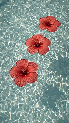Serene Hibiscus Sunset: Floating Flower Aesthetic Wallpaper