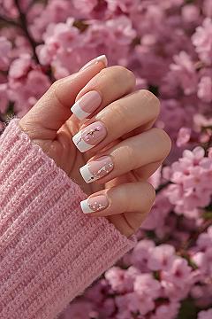 Romantic Cherry Blossom Nails: Soft Pink French Tip Spring Trend