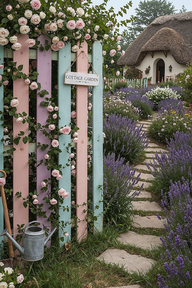 Enchanting Cottage Garden Fencing with Climbing Roses