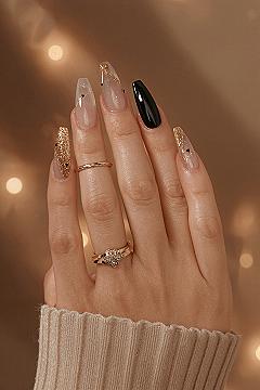 Classy Almond Nails: Sophisticated Black & Gold Accents for 2026