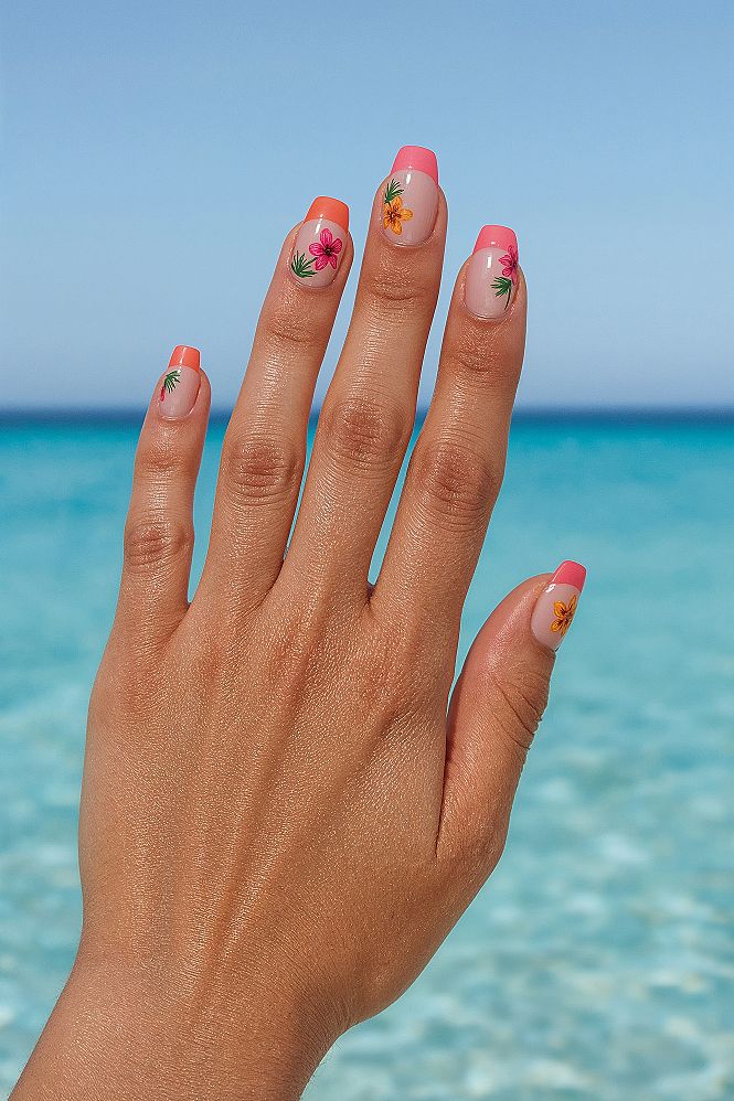 Tropical French Tips: Lush Green Summer Nail Art for Island Dreams