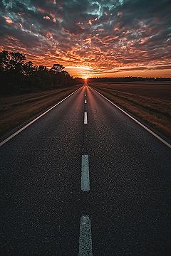 Aesthetic Nature Landscape: Sunset Road Trip Wallpaper