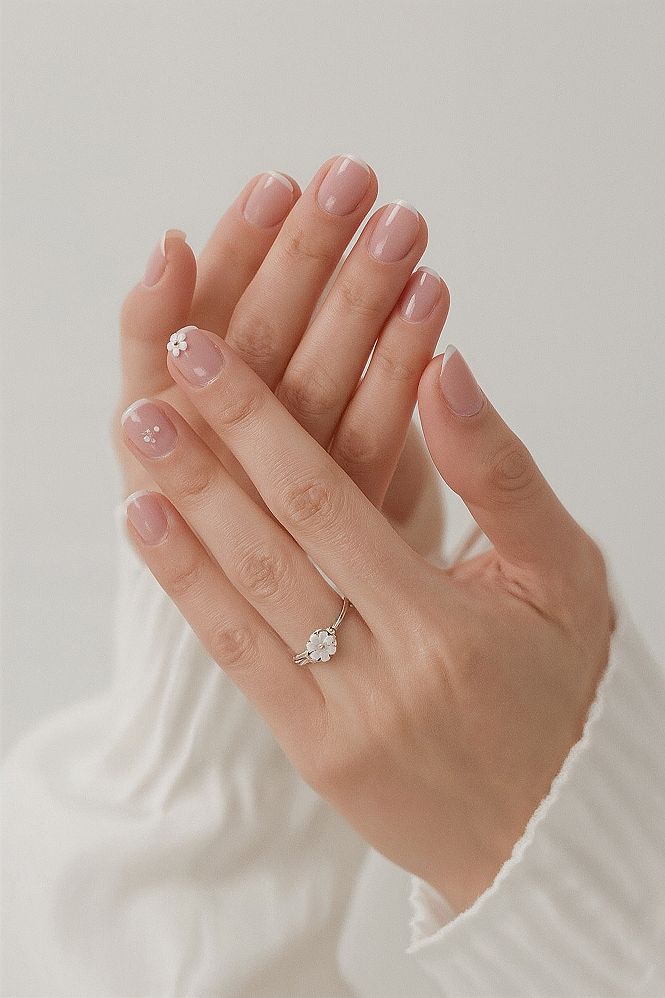 Effortless Chic: Simple Biab Nails with Delicate Flower Accents