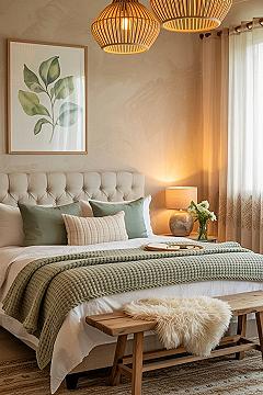 Calming Sage Green Bedroom: Unique Master Bed Decor