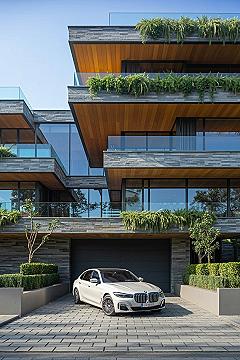 Contemporary House Design with Car: Luxury Stone Exterior