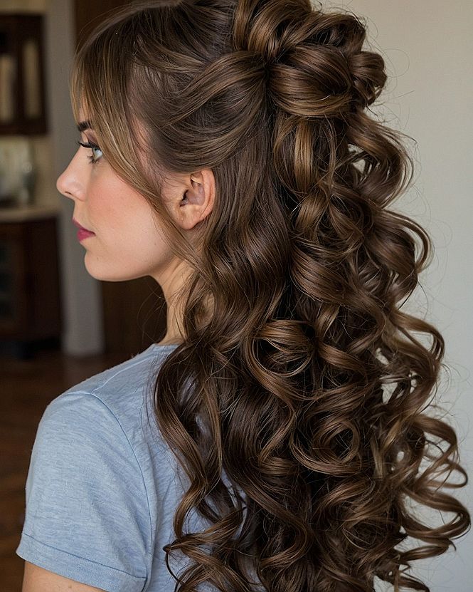 Natural Half Up Boho Style with Flowing Curls