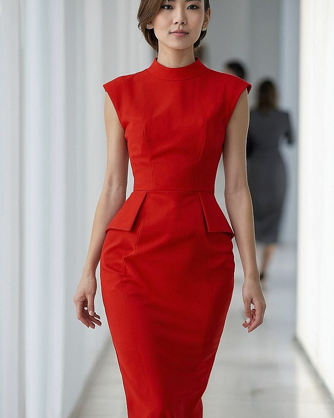 Choosing a Mock Neckline for a Structured Pink Dress