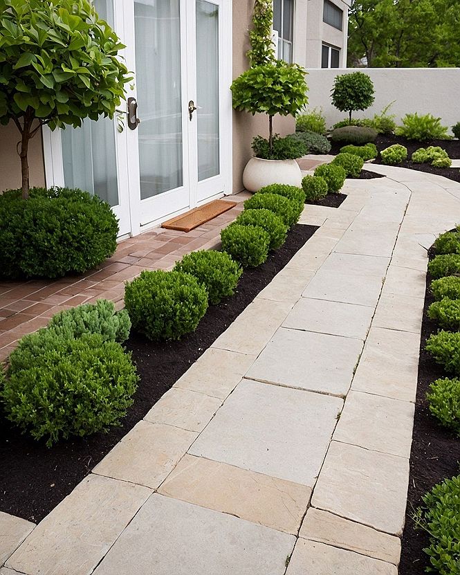 Framing Pathways With Formal Boxwood Hedges