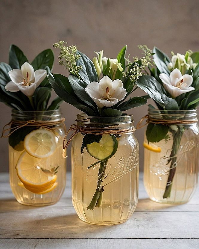 Creating Citrus And Floral Mason Jar Centerpieces