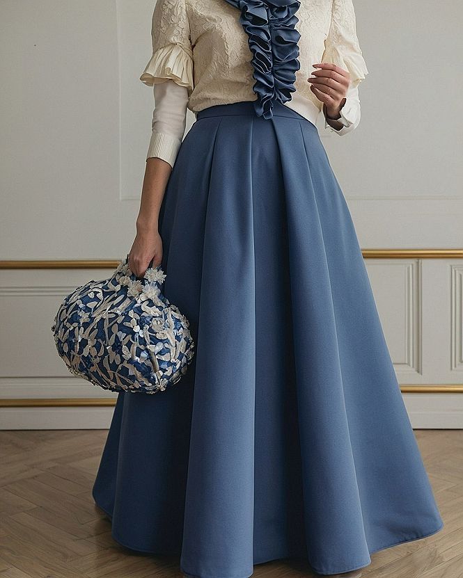 Pairing a Blue Maxi Skirt with Structured Tops