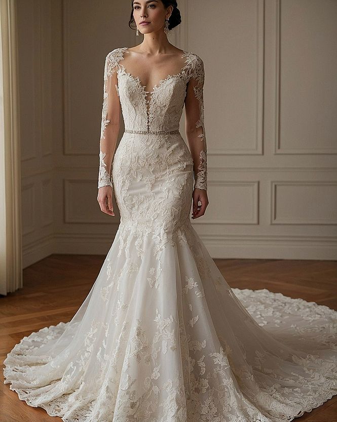 Styling a Fitted Mermaid Lace Wedding Dress With Long Sleeves