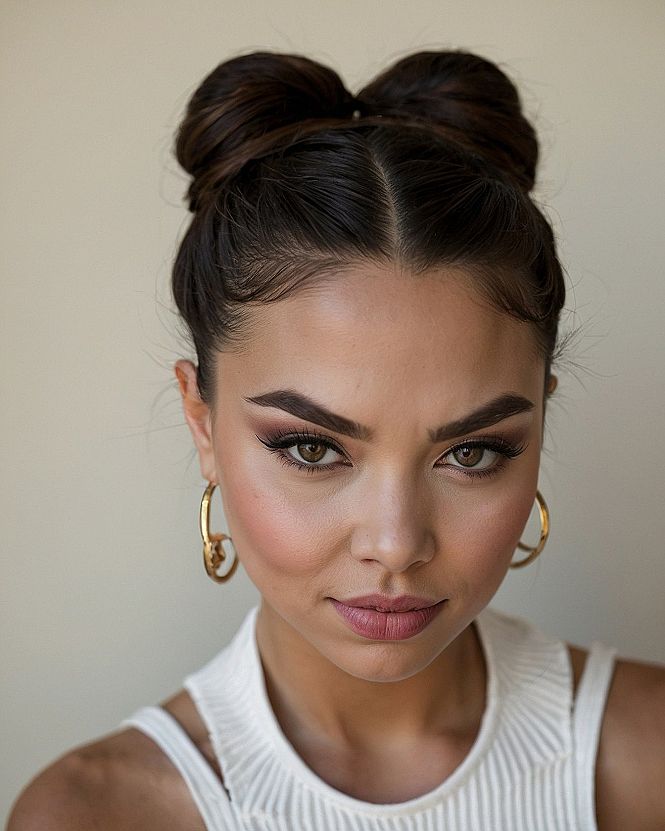 Sleek Double Space Buns for Short Hair