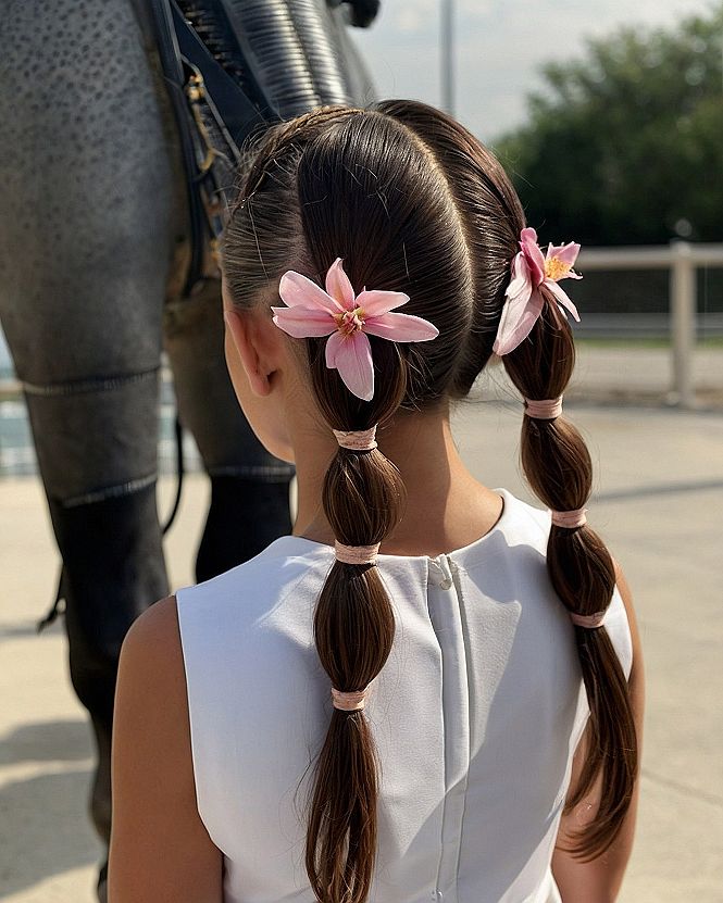 Creative Bubble Ponytails With Floral Accents