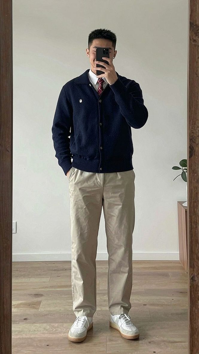 Layering a Cardigan Over a Collared Shirt