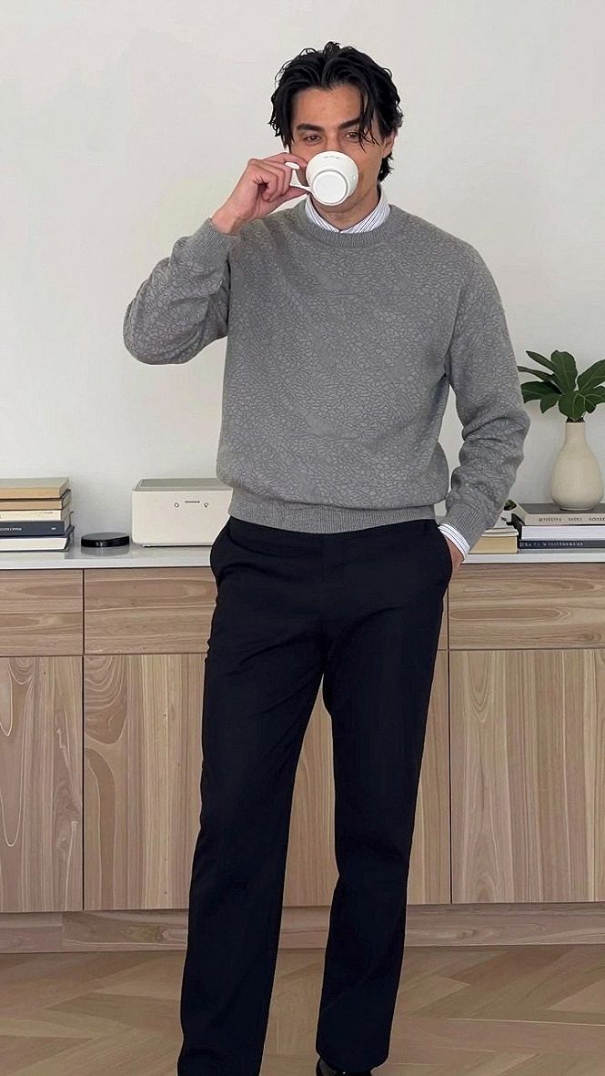 Layering a Fine Gauge Knit Over a Striped Shirt