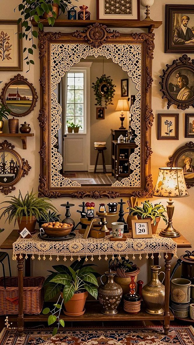 Decorating With Ornate Wooden Mirrors And Lace Accents