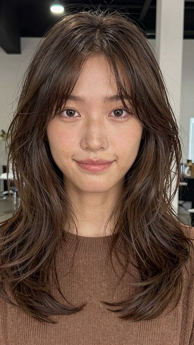 Piece-y Curtain Bangs with Tousled Shoulder Length Layers