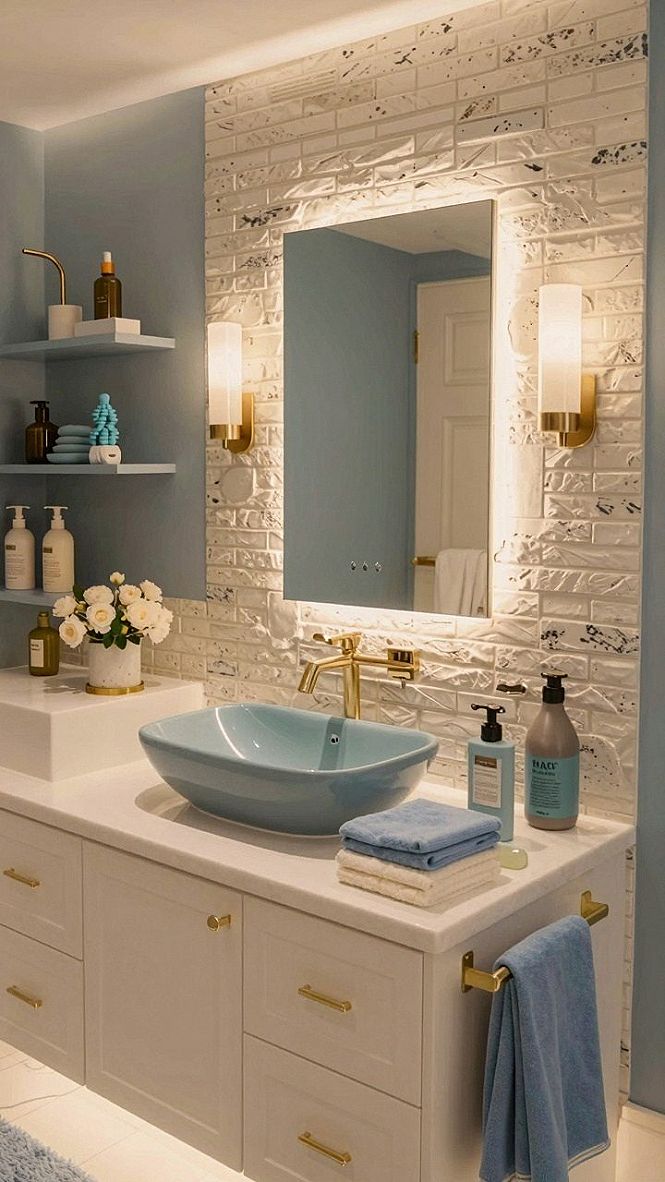 Pairing White Tile with Soft Blue Fixtures