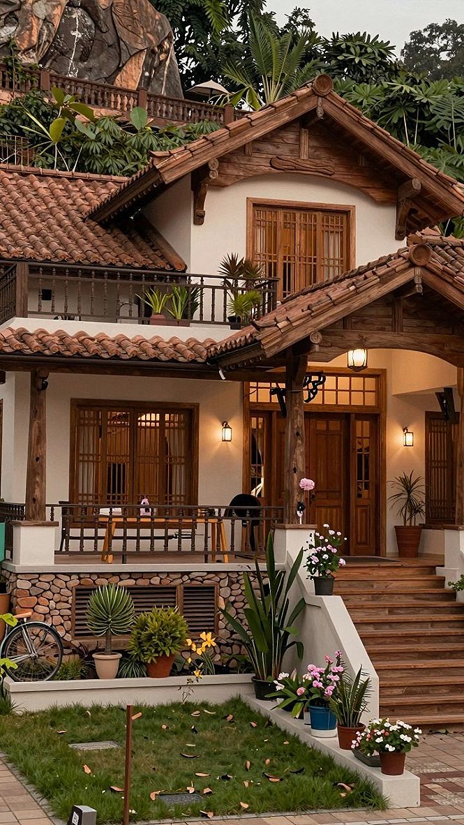 Blending Natural Wood Trims With Lush Garden Pathways