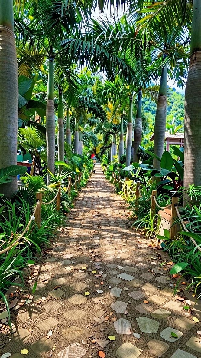 Framing Forest Paths with Tall Palms for Great Depth