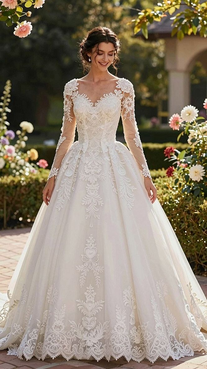 Styling Long Sleeve Applique Ball Gowns